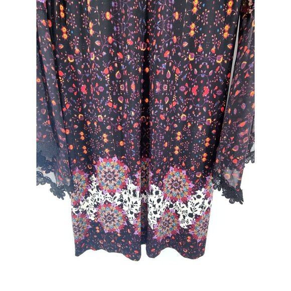 Prelude Black Dress Lace Bell Sleeves with Floral Print SIze M - Picture 11 of 12